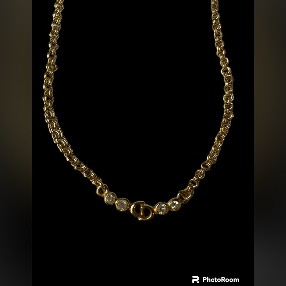 Christian Dior Gold Arch CD Necklace with Rhinestones & Minimal Tarnishing EUC - Picture 7 of 8